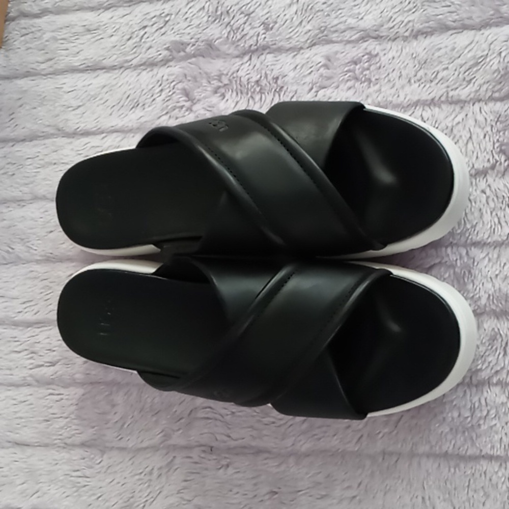 Women's Black Slide Sandals with White Platform Sole
